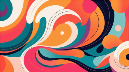 Fototapeta premium Abstract colorful background with swirling rainbow patterns and circular shapes