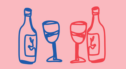 Restaurant. Abstract drawing of people. engraving, ink, line art, vector	
