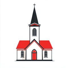 Colorful church building with a tall steeple and unique design situated in a peaceful setting