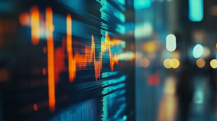 Abstract Digital Data Stream Orange Blue Technology Background Futuristic Stock Market Financial Graphic Design Modern Neon Cityscape Night Lights Urban Digital Art Illustration   