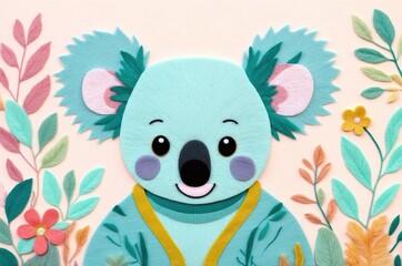 Obraz premium Cute koala character surrounded by colorful foliage in a playful design