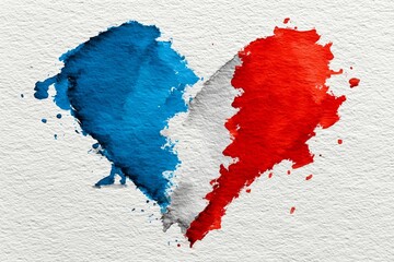 French flag heart design created with watercolor splashes depicting national pride and cultural identity in an artistic form