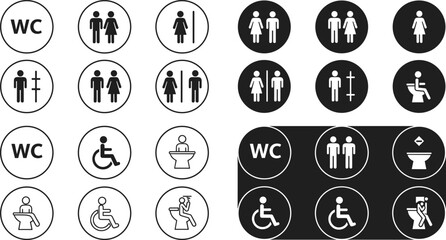 Toilet icons set, man and woman symbol, toilet signs, WC toilet signs, vector illustration