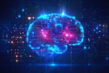 Fototapeta premium Digital brain with glowing connections shown
