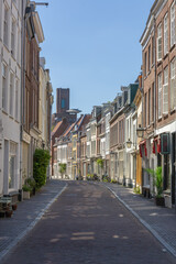 Charming Utrecht street view with colorful buildings lining a quiet road, the 