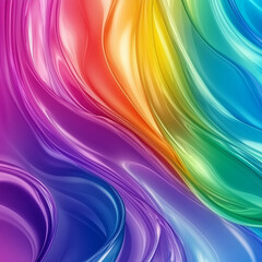 Obraz premium Abstract 3d background with liquid glass holographic transparent lines. Rainbow ribbons neon gradient tapes with dispersion light. Iridescent fluid flow curve shapes render banner