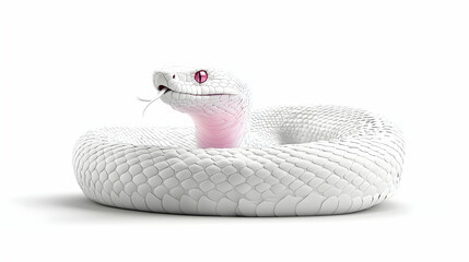 White Snake Coiled on White Background