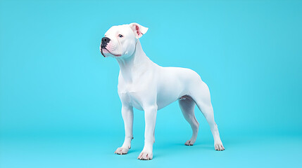 Obraz premium White Dog Portrait Against Light Blue Background