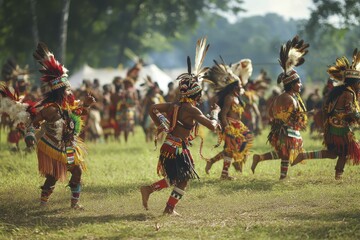 Celebration of indigenous culture: traditional dance in vibrant tribal attire