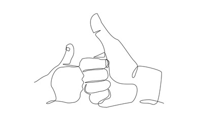 Continuous line drawing of hand finger thumb up approval sign gesture. Vector illustration sketch editable stroke
