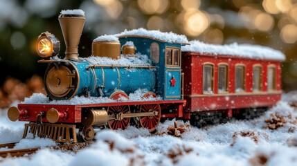 Snowy train locomotive in winter
