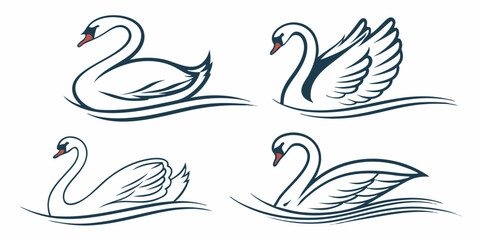 Naklejka premium Design A Set Of Elegant Swan Silhouette Icons Eac