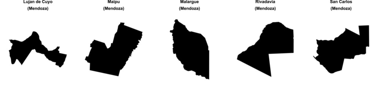 Lujan de Cuyo, Maipu, Malargue, Rivadavia, San Carlos outline maps