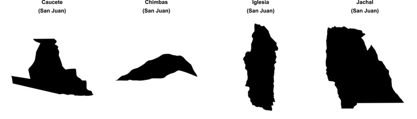 Caucete, Chimbas, Iglesia, Jachal outline maps