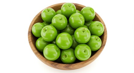 Fresh Green Plums in Rustic Wooden Bowl