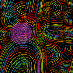 Seamless pattern simple rainbow lines on a black background. hand drawing. Not AI, Illustrat3. Vector illustration