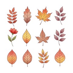 Obraz premium Fall themed collection of scattered leaves and vibrant flowers for use in elegant background and natural compositions