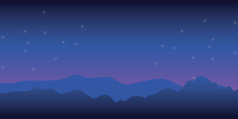 Fototapeta premium stylized silhouettes of mountains against a blue night sky with white stars