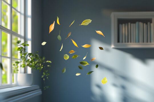 Green energy app UI with floating foliage in motion realistic -