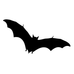 Fototapeta premium Black Flying Bat Silhouette with Wings Spread Isolated on White Background.