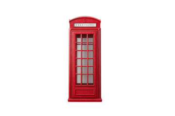 Classic red british telephone booth on black background, cut out