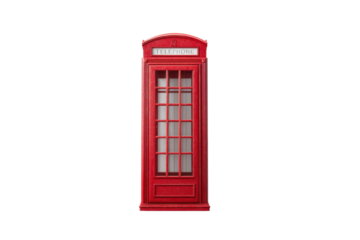 Classic red british telephone booth on black background, cut out