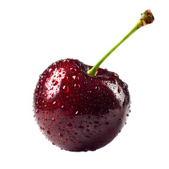 Fresh cherry fruit with stem isolated on a transparent background