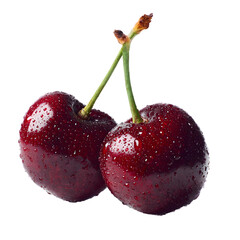 Fresh cherry fruit with stem isolated on a transparent background