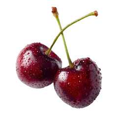 Fresh cherry fruit with stem isolated on a transparent background