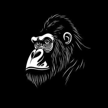 Ausdrucksstarke Linienillustration eines Gorillas auf schwarzem Hintergrund &ndash; kraftvoll, minimalistisch und modern.