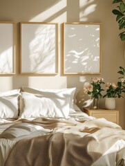 Bedroom with posters, flowers, sunlight