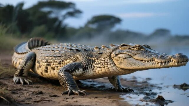 Cocodrilo en la orilla de un rio