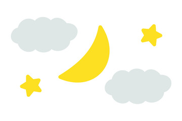 シンプルな雲と月と星のイラスト