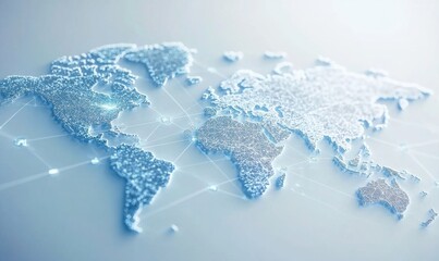 A background of light blue with digital connections and the world map, representing global connectivity and technology Generative AI