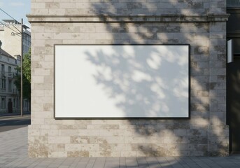 Street-Side Advertising Board: Unused Blank Canvas on a Masonry Wall with Natural Tree Shadows