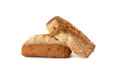 Whole wheat brown bread isolated, fitness pumpkin carrot buns with seeds, cereal bread