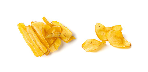 Dry parsnip chips isolated, dried sliced vegetable, healthy crispy Pastinaca sativa snack pile