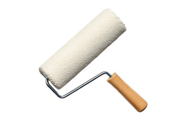 Fototapeta premium New paint roller with wooden handle on black background, cut out