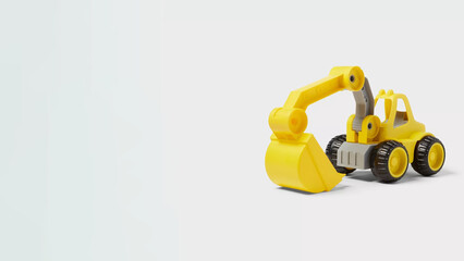 Fototapeta premium Bright yellow toy excavator sits on a smooth surface ready for imaginative play and construction adventures indoors.