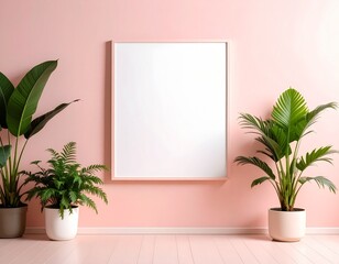Blank billboard on a flat pastel pink wall