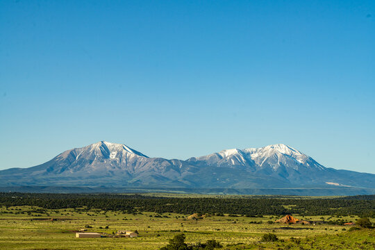 Snow-capped Spanish Peaks in Southern Colorado. 