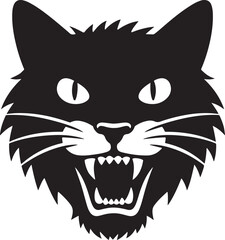 angry cat head vector silhouette - angry look