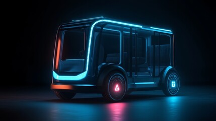 Futuristic Electric Autonomous Vehicle Night Cityscape Digital Rendering Modern Transportation Design Innovation Electric Bus Neon Lights Smart City Technology Advanced            