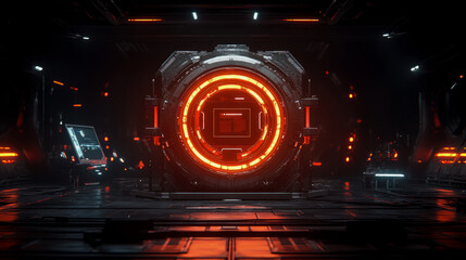 Scifi Teleportation Device: Concept Illustration of futuristic portal on a spaceship