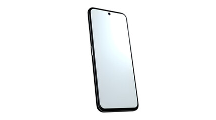 Sleek contemporary smartphone device, minimalist bezel design with pristine display screen, front perspective. Digital mockup for UI designers. Isolated on transparent background.