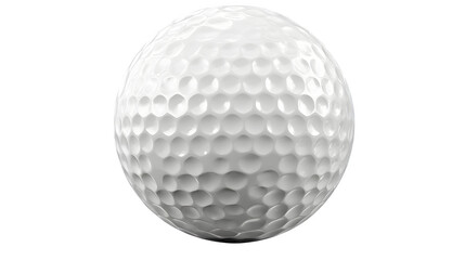 Standard white golf ball with characteristic dimpled texture pattern, close-up view. Sporting equipment object. Isolated on transparent background.