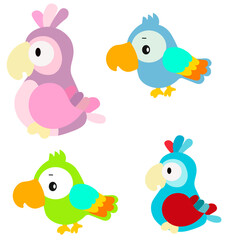 parrots birds set flat vector no background