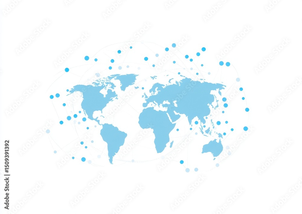 Poster abstract global network concept with a blue world map on a white background technology and connectiv