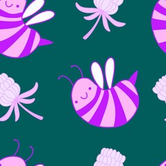 Kids seamless bee pattern for fabrics and packaging and gifts and cards and linens and wrapping paper