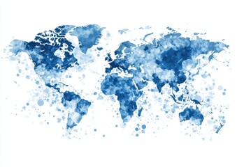Abstract digital map of the world with global network connections, white background, blue color scheme Generative AI